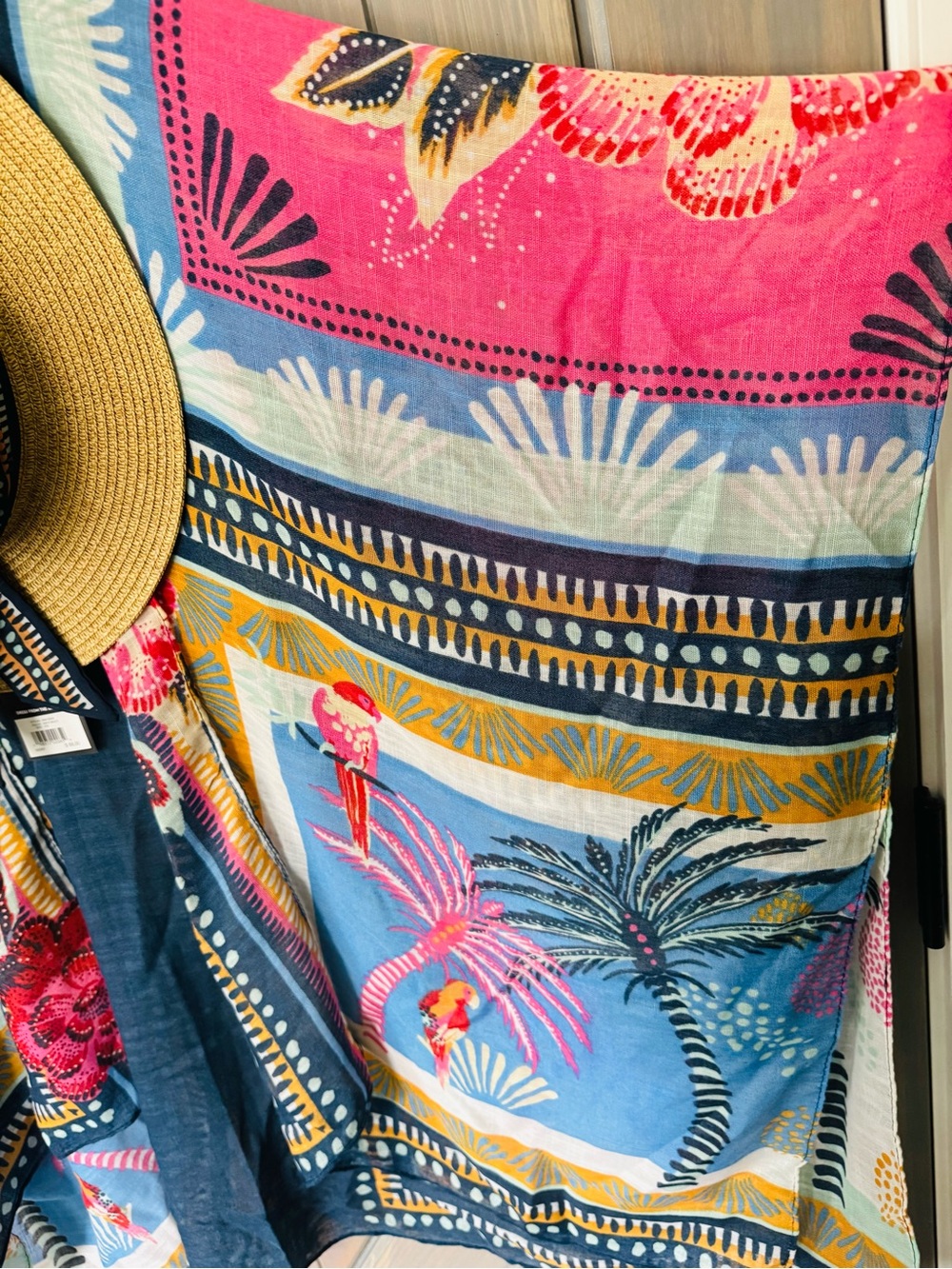 NWT Nine West Multicolor Printed Open-Front Matching Ruana and Panama Hat - Picture 8 of 11